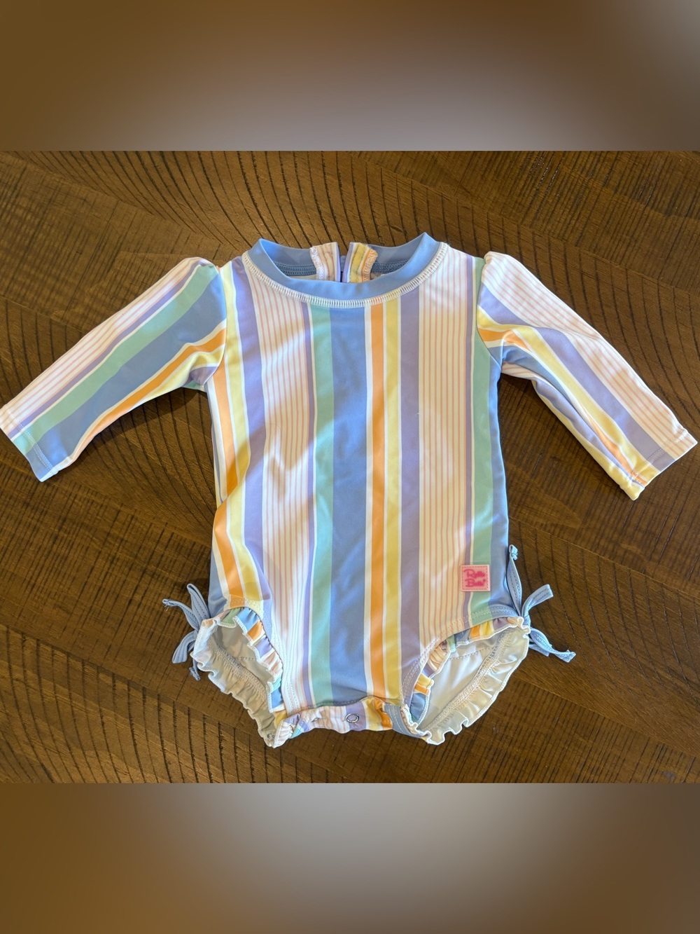 One Piece Striped Long Sleeve Striped Zippered Rash Guard Ruffle Butt